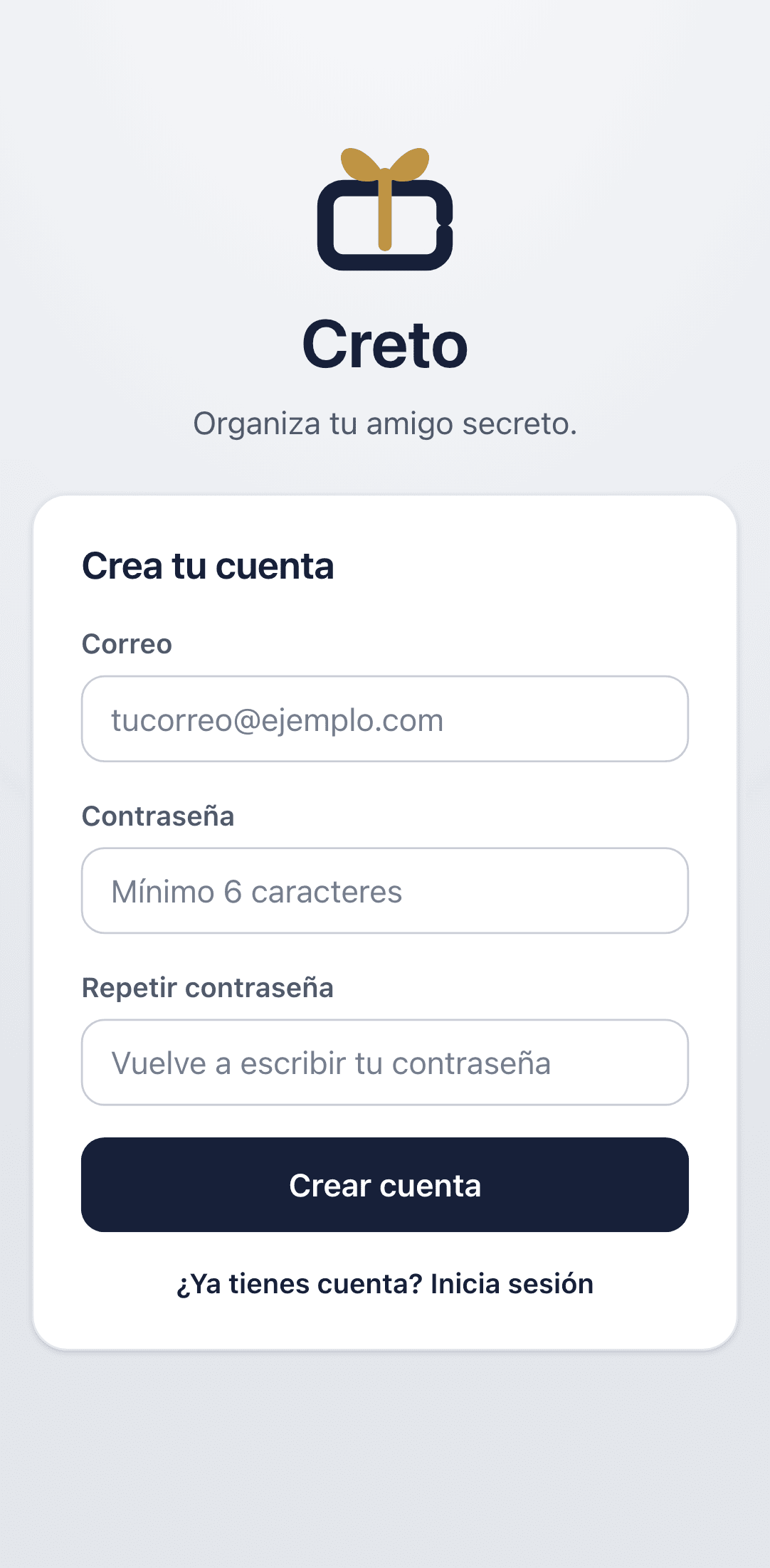 Account creation form
