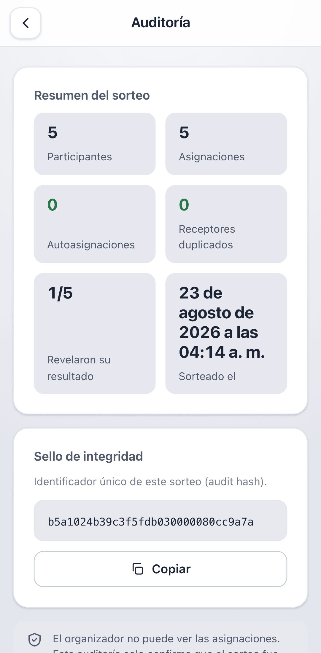 Draw audit screen