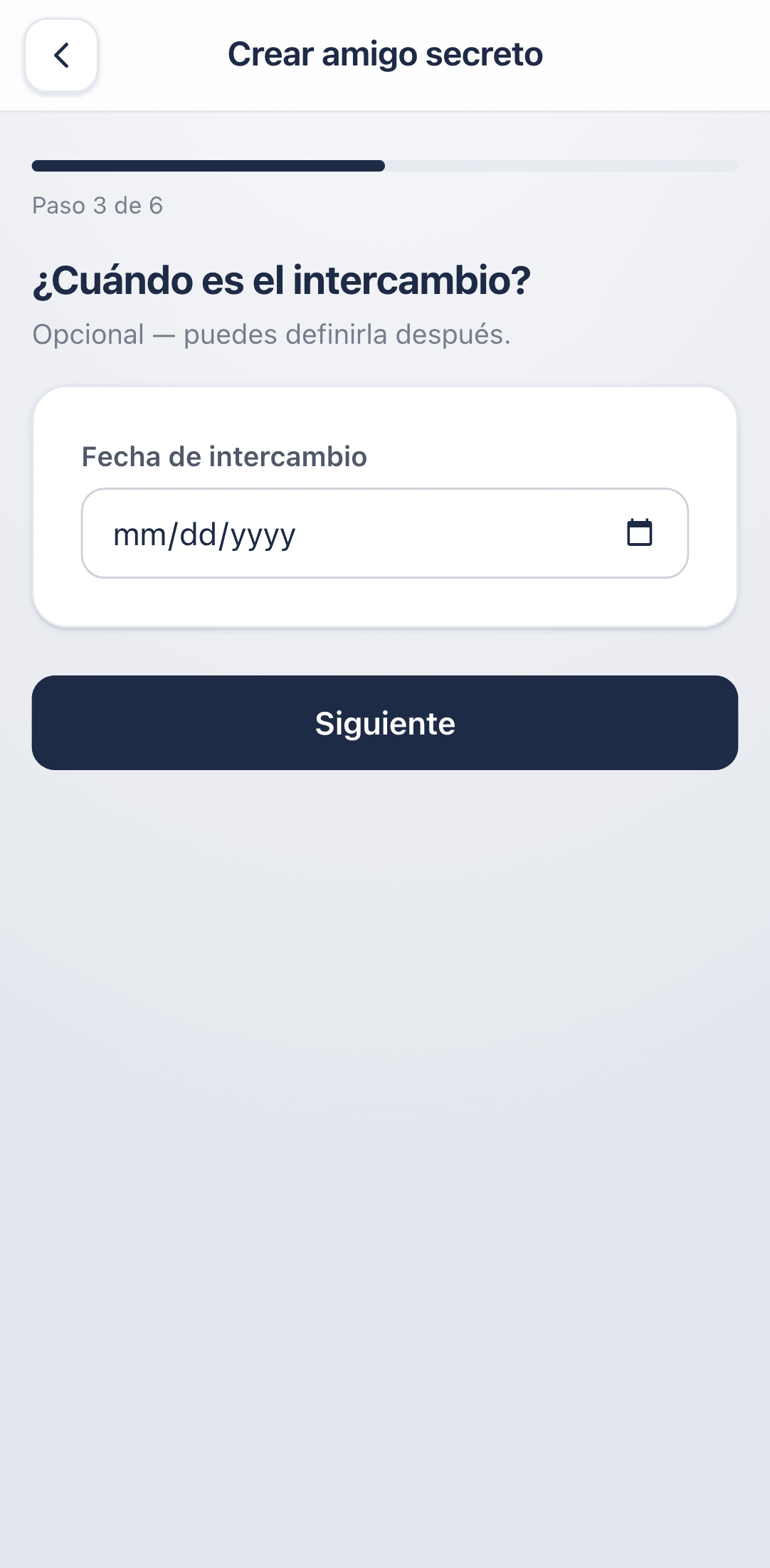 Paso 3: fecha del intercambio