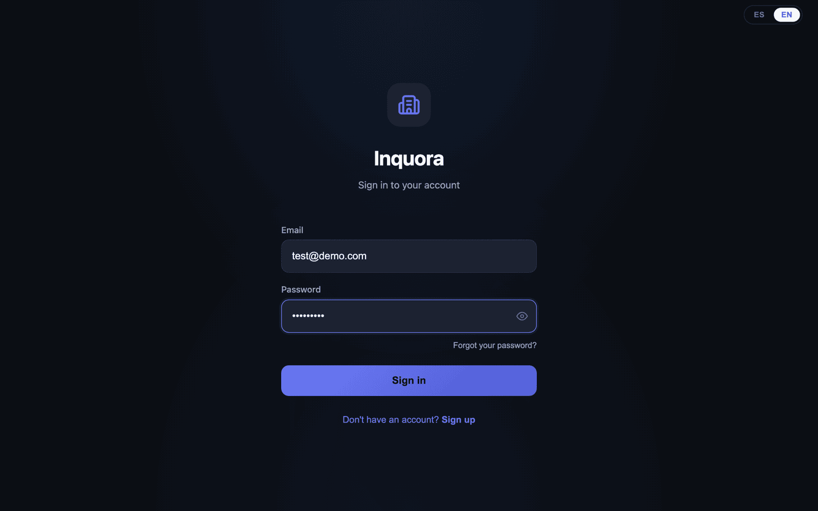 Inquora sign-in screen.