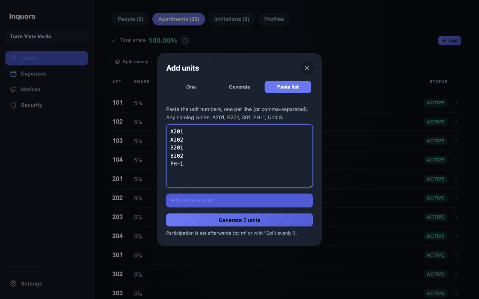 'Paste list' option with mixed naming: A201, A202, B201, B202, PH-1.