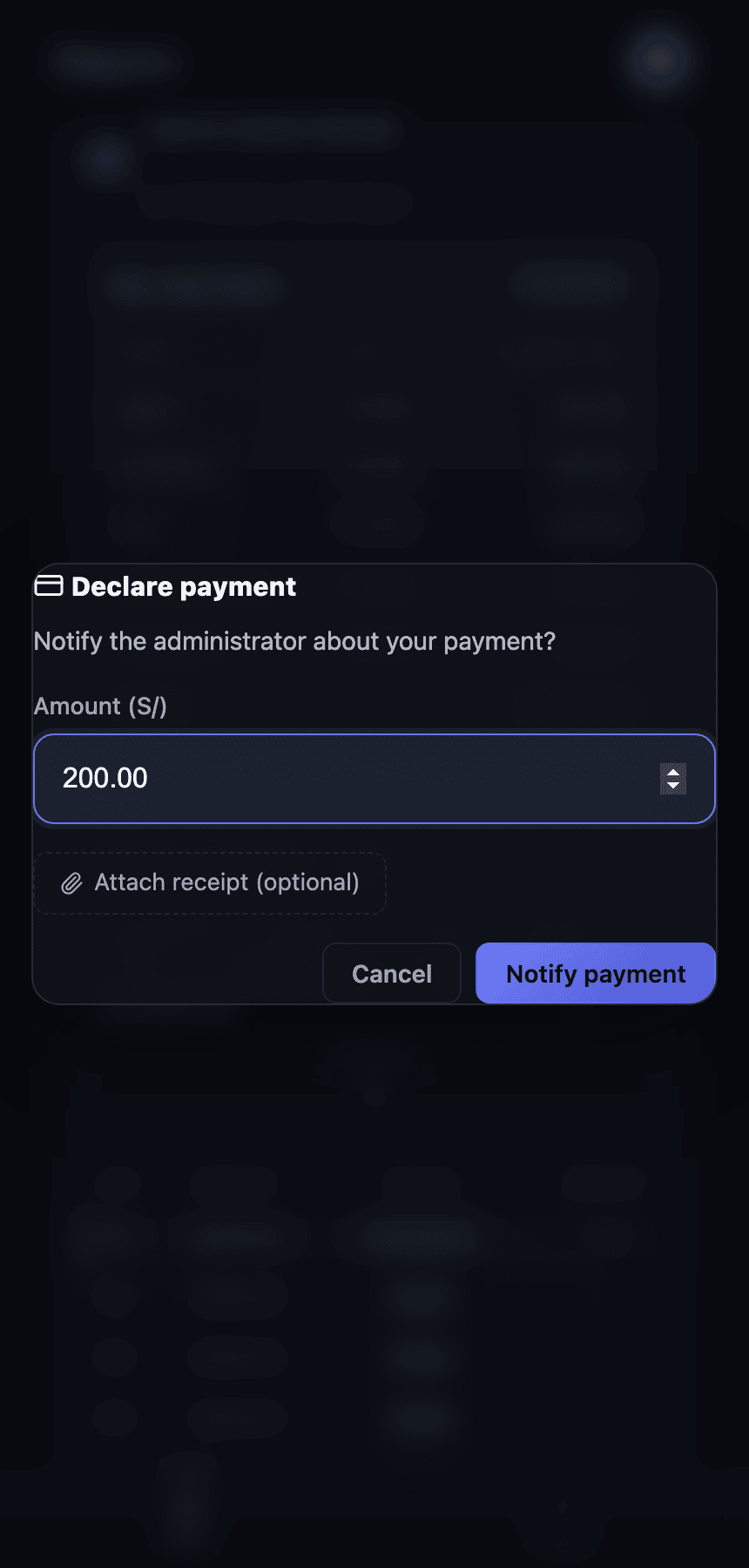 Modal where the resident confirms the payment amount.