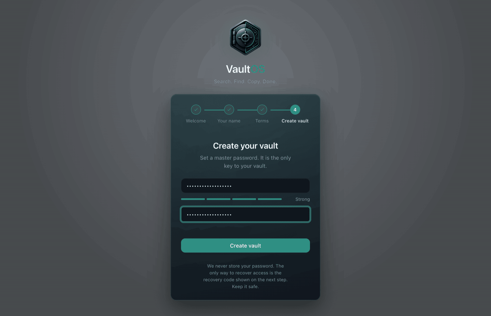 Master password creation step
