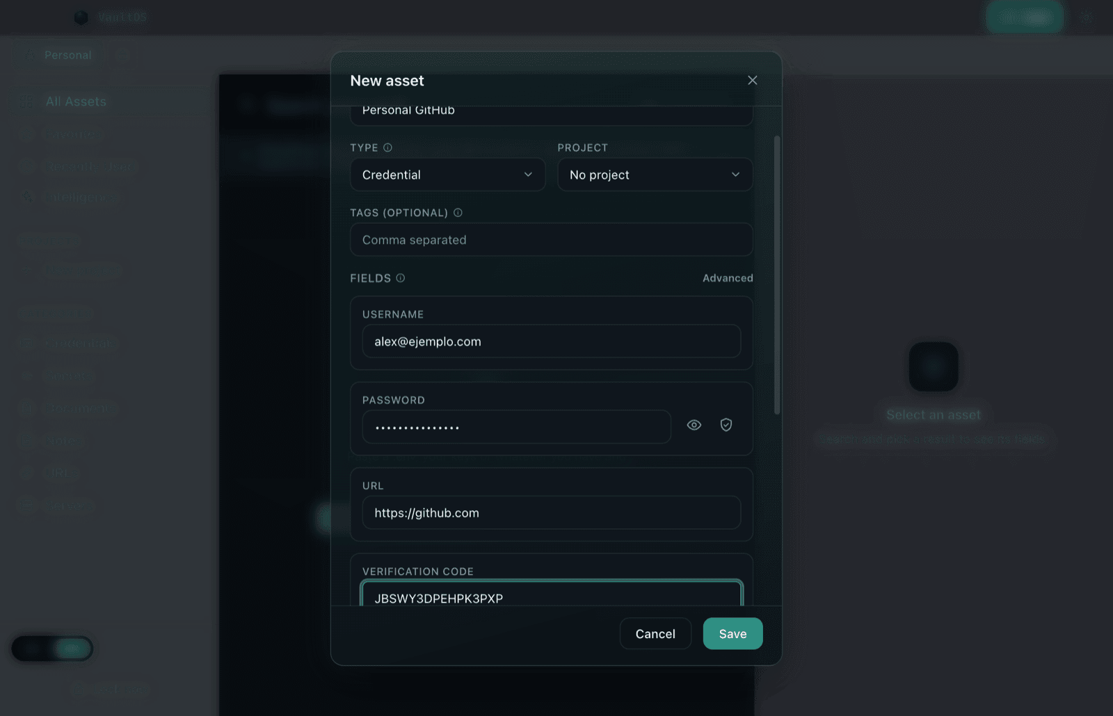 Manual credential creation form