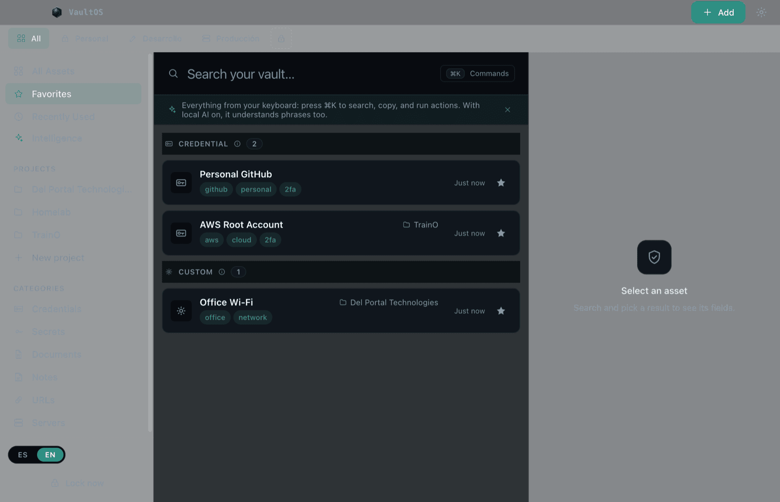 Favorites view with space tabs visible