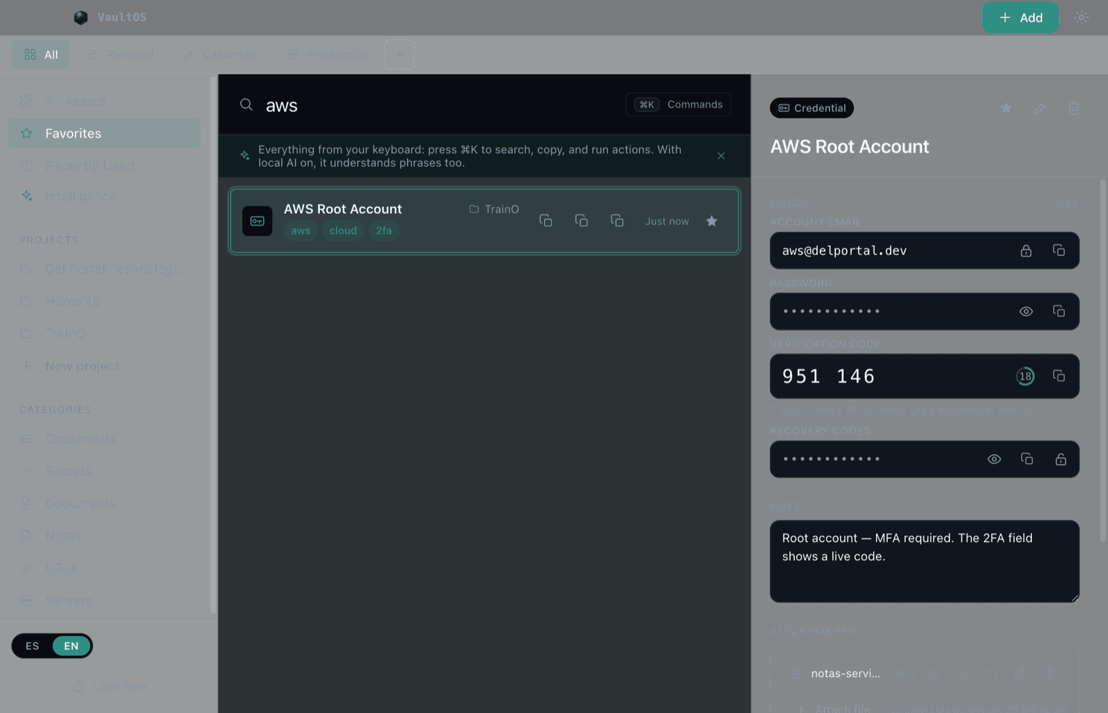 Item with an encrypted file attachment