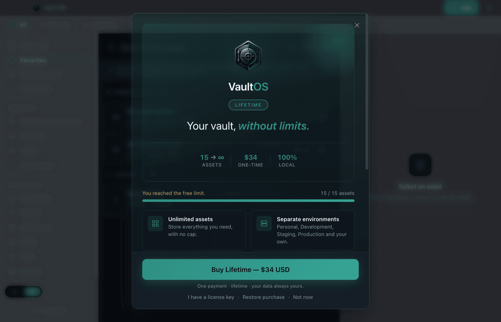 Lifetime plan screen shown at the free limit