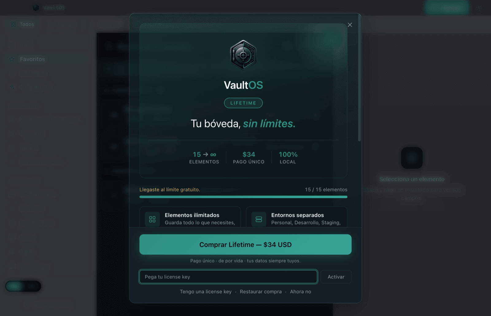 Campo para pegar y activar una license key