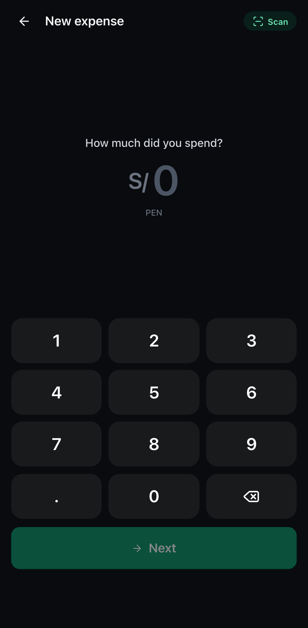 Add-expense form: amount, category and date.
